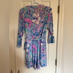 Lilly Pulitzer Karlie Wrap Romper multi colored floral skirt Size L